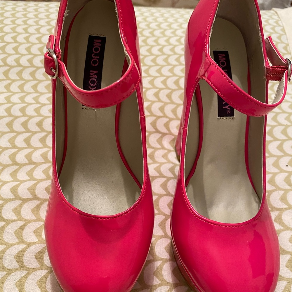 Miss Moxy platform Mary Janes hot pink patent leather